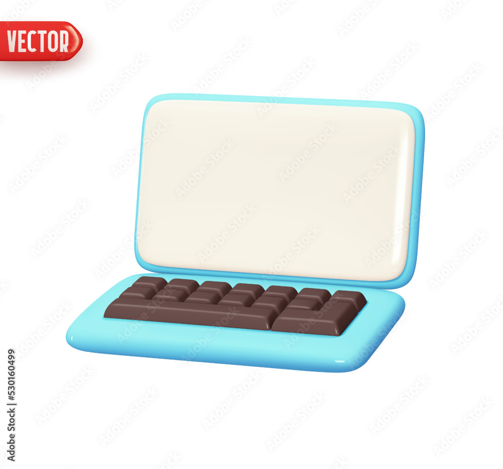 Aufkleber computer with keyboard. template modern device notebook. realistic 3d design element in plastic cart