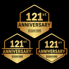 121 years anniversary celebration logotype. 121st anniversary logo collection. Set of anniversary design template. Vector and illustration.
