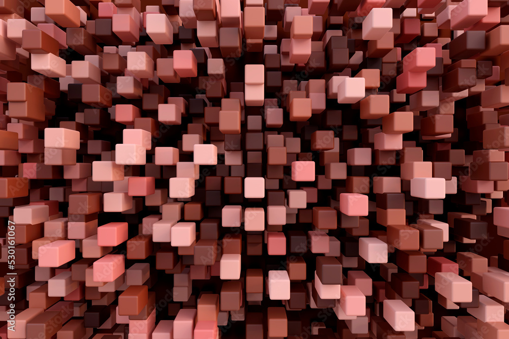 Poster colorful abstract geometric 3d background with random cubes elements. brown palette of colors. luxur