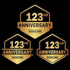 123 years anniversary celebration logotype. 123rd anniversary logo collection. Set of anniversary design template. Vector and illustration.
