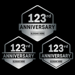 123 years anniversary celebration logotype. 123rd anniversary logo collection. Set of anniversary design template. Vector and illustration.
