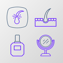 Set line Hand mirror, Aftershave, Human hair follicle and Broken icon. Vector