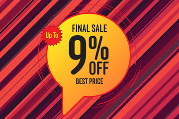 9 nine Percent off sale shopping banner. abstract promotion