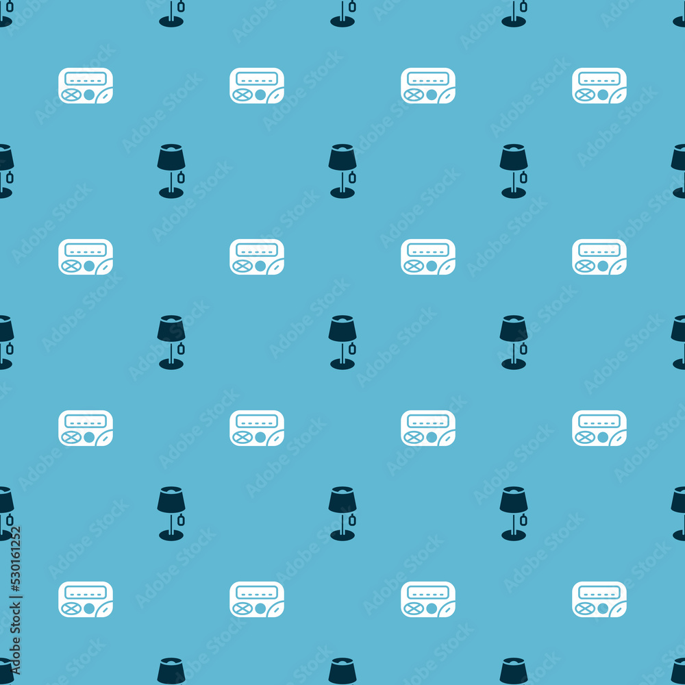 Poster set floor lamp and pager on seamless pattern. vector