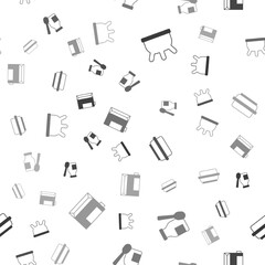 Set Udder, Drinking yogurt in bottle, Butter a butter dish and Paper package for kefir on seamless pattern. Vector