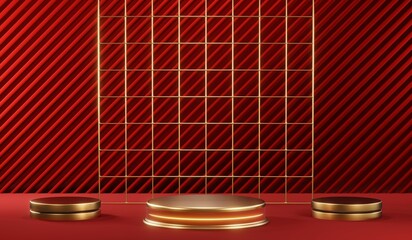 3D rendering of blank product background for cream cosmetics Modern red podium background