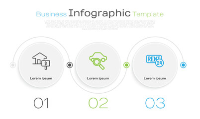 Set line House with dollar, Car sharing and Rent. Business infographic template. Vector