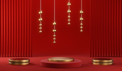 3D rendering of blank product background for cream cosmetics Modern red podium background