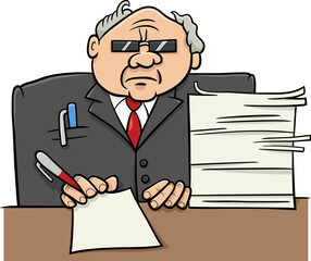 boss or businessman at the desk cartoon illustration