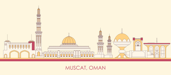 Cartoon Skyline panorama of city of Muscat, Oman - vector illustration