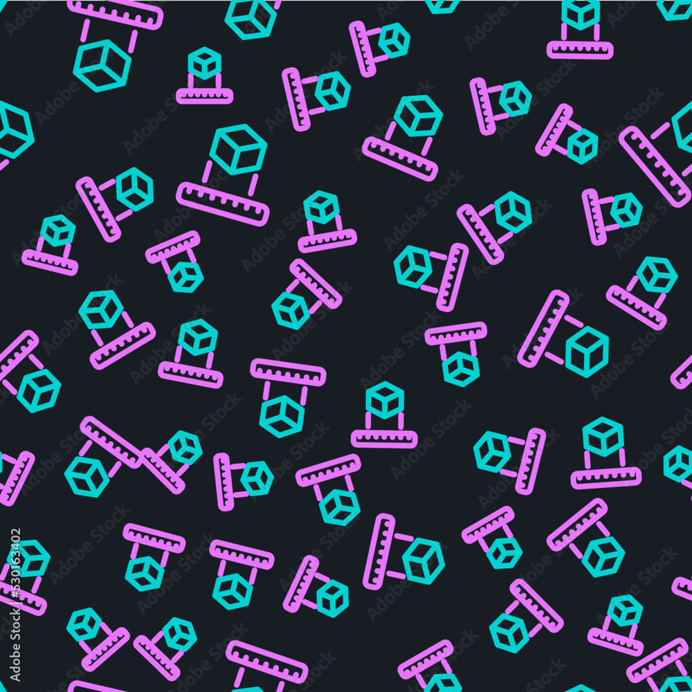 Poster line isometric cube icon isolated seamless pattern on black background. geometric cubes solid icon. 
