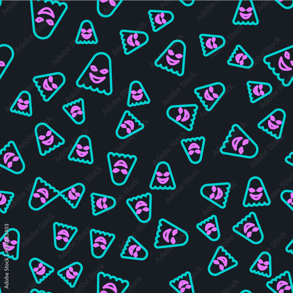 Poster line ghost icon isolated seamless pattern on black background. vector
