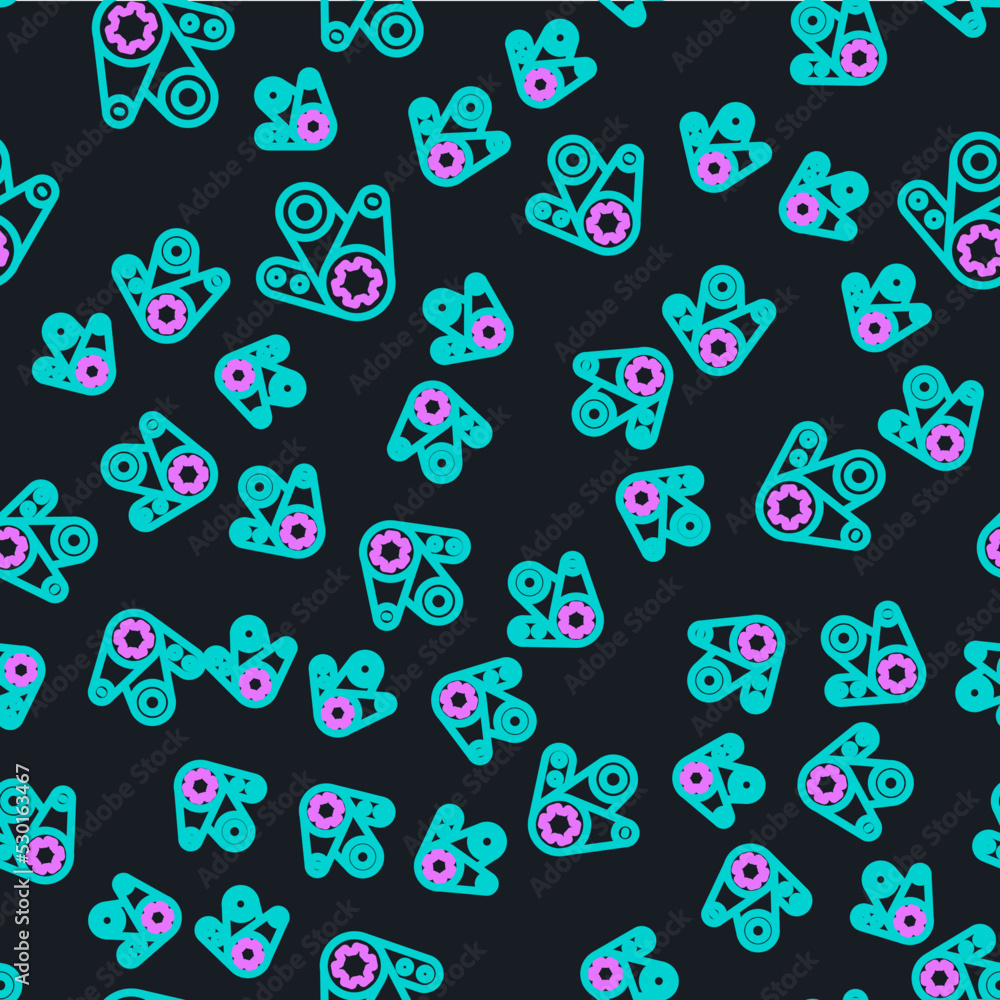 Poster line timing belt kit icon isolated seamless pattern on black background. vector