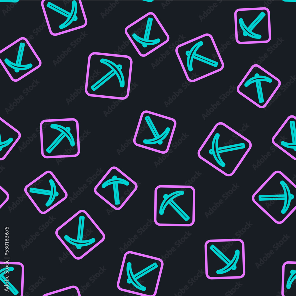 Aufkleber line pickaxe icon isolated seamless pattern on black background. vector