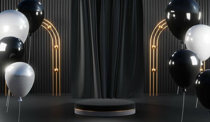 3D rendering of blank product background for cream cosmetics Modern black podium background