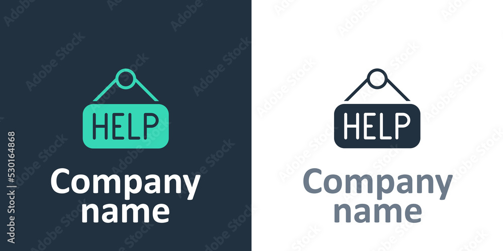 Poster logotype signboard with text help icon isolated on white background. logo design template element. v
