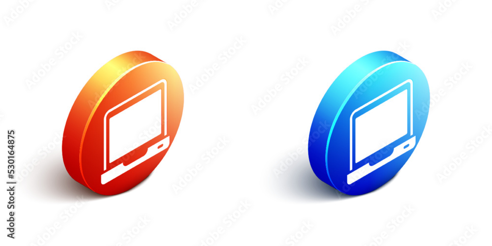Aufkleber isometric laptop icon isolated on white background. computer notebook with empty screen sign. orange
