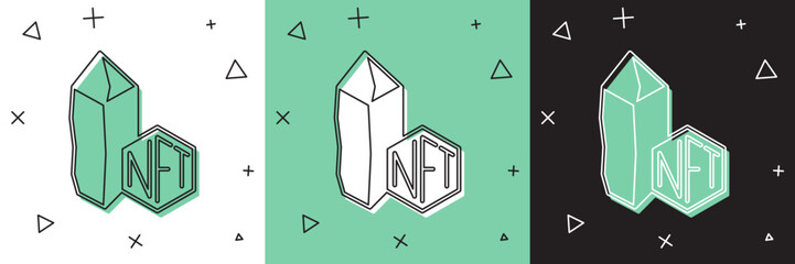 Set NFT Digital crypto art icon isolated on white and green, black background. Non fungible token. Vector - obrazy, fototapety, plakaty