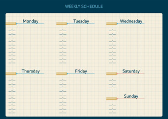 Weekly classes schedule or planner template in a minimalistic flat style.
