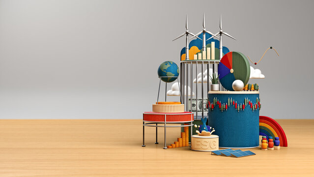 Environmental social and corporate governance (ESG) concept. 3D render illustration in 8k.
