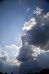 Fototapeta na wymiar Blue clouds with rays of light.