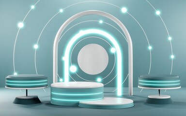 Obraz premium 3D rendering of blank product background for cream cosmetics Modern blue pastel podium background