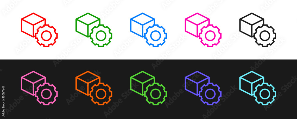 Poster set line isometric cube icon isolated on black and white background. geometric cubes solid icon. 3d 