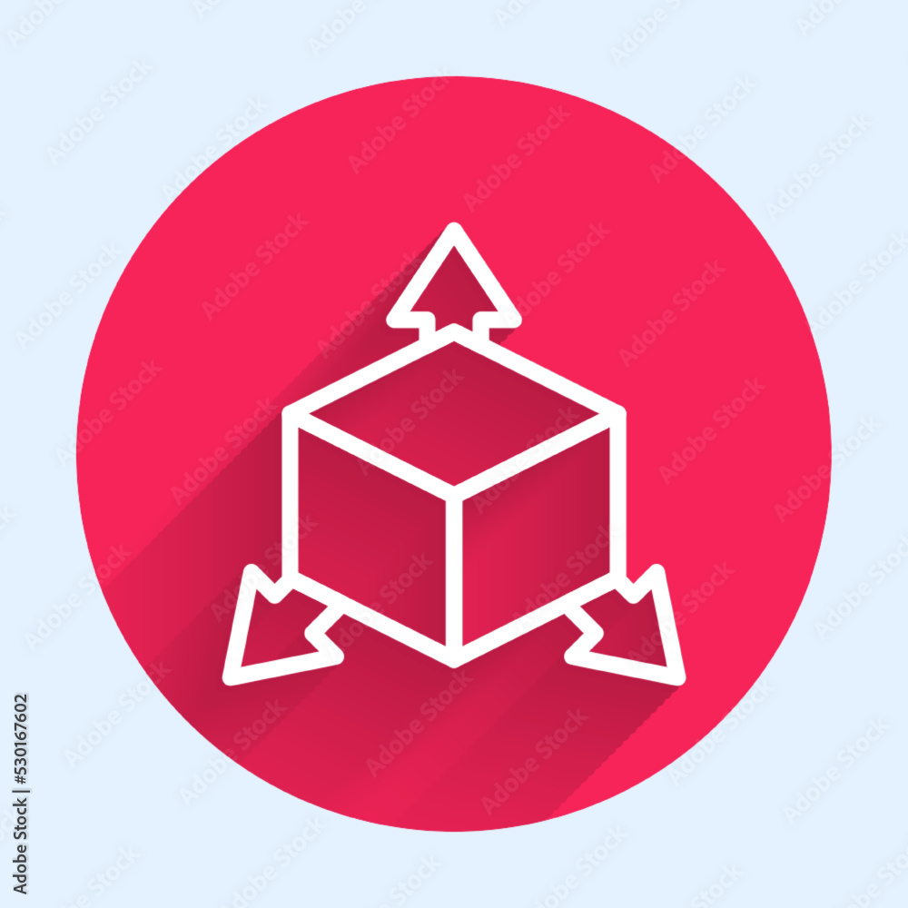 Poster white line isometric cube icon isolated with long shadow. geometric cubes solid icon. 3d square sign