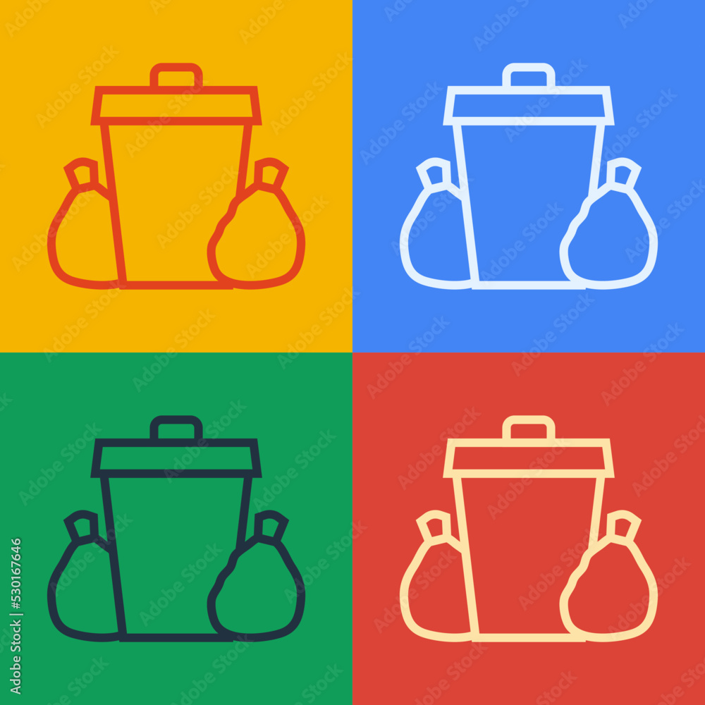 Poster pop art line trash can icon isolated on color background. garbage bin sign. recycle basket icon. off
