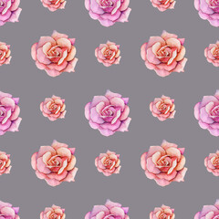 Seamless watercolor pattern. Background textures. Pink roses.