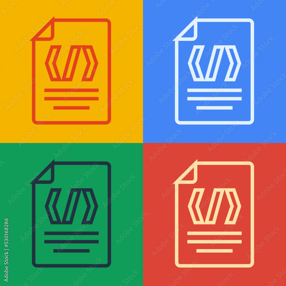Aufkleber pop art line binary code icon isolated on color background. vector