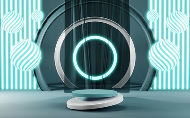 Obraz premium 3D rendering of blank product background for cream cosmetics Modern blue pastel podium background