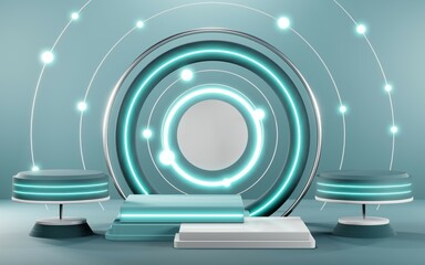 Obraz premium 3D rendering of blank product background for cream cosmetics Modern blue pastel podium background