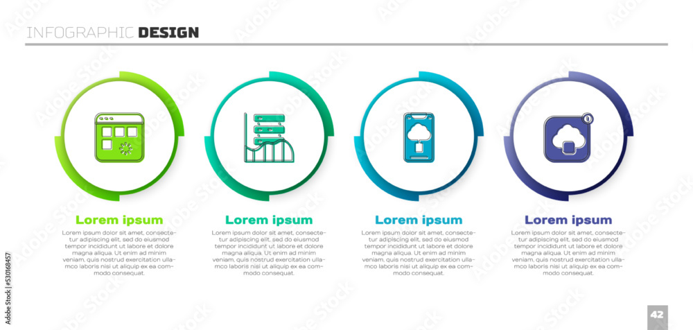 Poster set loading data window, server, data, web hosting, cloud technology transfer and . business infogra