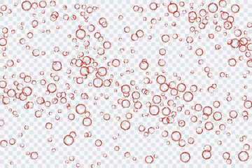 Red air bubbles, oxygen, champagne crystal clear, isolated on a transparent background of modern design. Vector illustration of EPS 10.