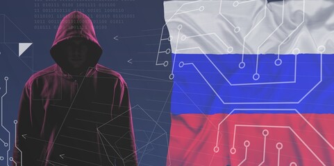 Russian killnet hacker concept with flag background