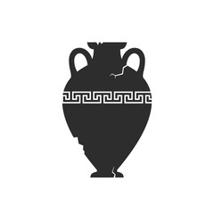 Broken amphorae silhouette. Cracked ancient greek vase with meander pattern. Antique ceramic jar or vessel. Old clay pottery. Vector