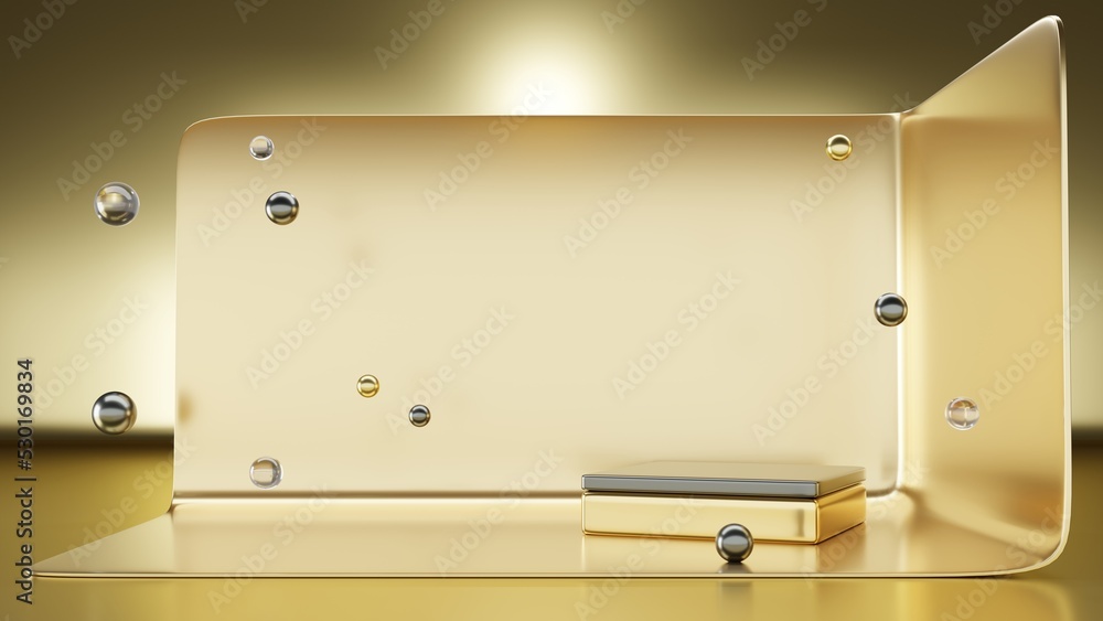 Poster luxury gold 3d background.stand to show cosmetic products. podium geometric background with empty sp
