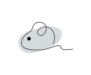A mouse drawn in one line with abstract spots.  Doodle rat in with gray colors. LineArt digital graphics, an animal drawn with a black outline.  Minimalistic illustration of a cute rodent, clipart