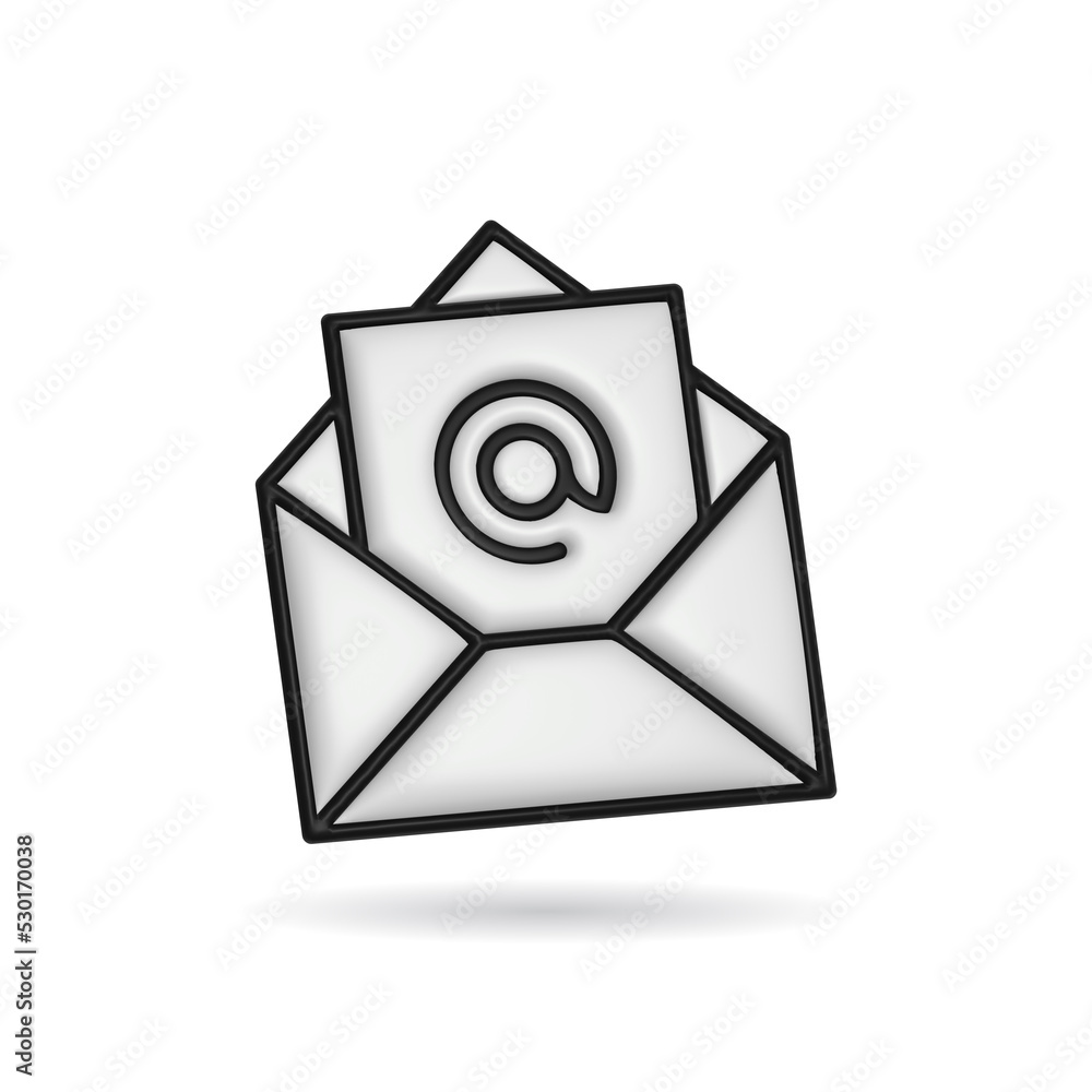 Aufkleber 3d rendering envelope mail icon. illustration with shadow isolated on white.