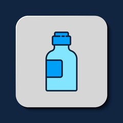 Filled outline Bottle of medicine syrup icon isolated on blue background. Vector