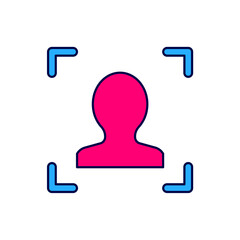 Filled outline Face recognition icon isolated on white background. Face identification scanner icon. Facial id. Cyber security concept. Vector