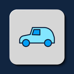 Filled outline Toy car icon isolated on blue background. Vector