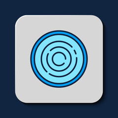 Filled outline Checker game chips icon isolated on blue background. Vector