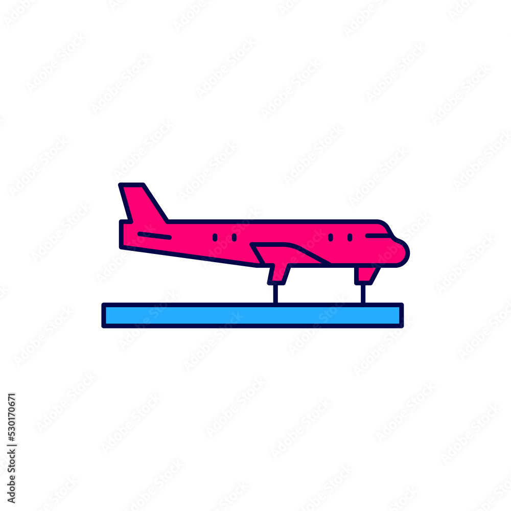 Sticker Filled outline Plane icon isolated on white background. Flying airplane icon. Airliner sign. Vector