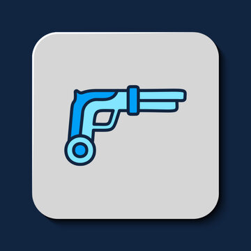 Filled outline Vintage pistols icon isolated on blue background. Ancient weapon. Vector