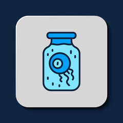 Filled outline Eye in a jar icon isolated on blue background. Happy Halloween party. Vector