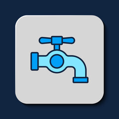 Filled outline Water tap icon isolated on blue background. Vector
