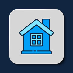 Filled outline House icon isolated on blue background. Home symbol. Vector