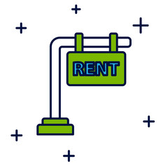 Obraz premium Filled outline Hanging sign with text Rent icon isolated on white background. Signboard with text For Rent. Vector